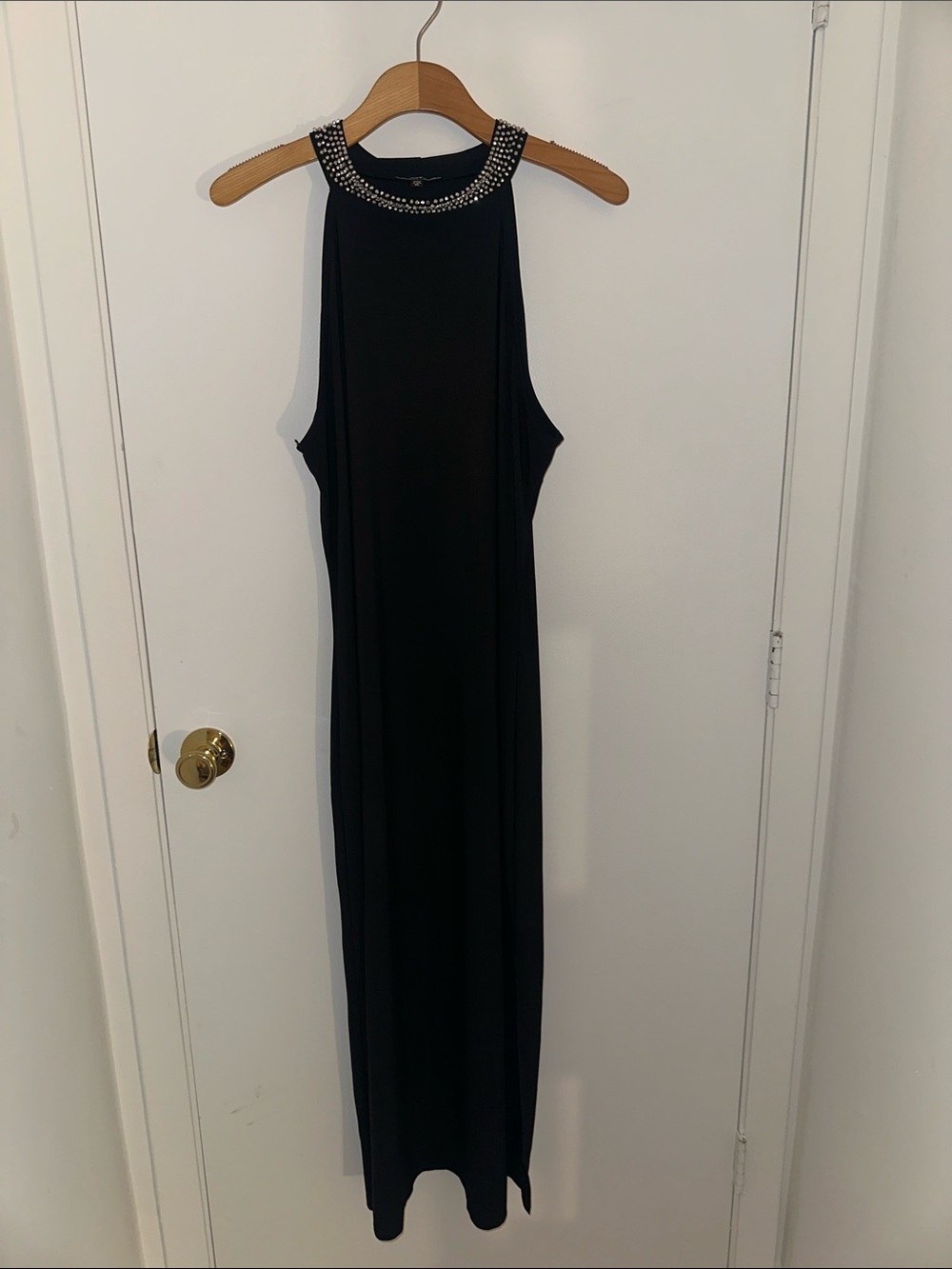 bebe Black Maxi Dress with Beaded Neckline